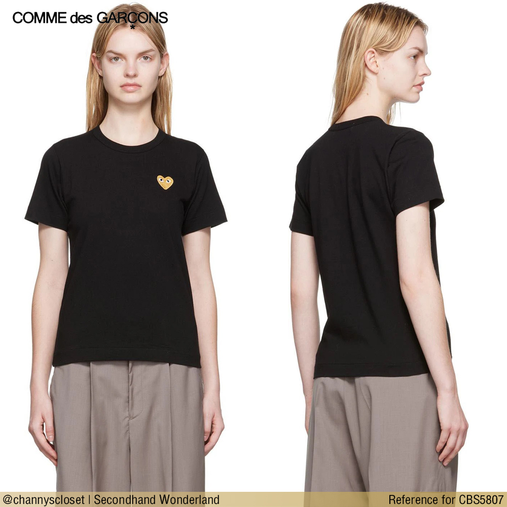 💖USED Comme des Garcons Play - Black Heart T-Shirt | เสื้อยืดสีดำ สีทอง ลายปัก หัวใจ แขนสั้น คอกลม สายฝอ แท้ มือสอง