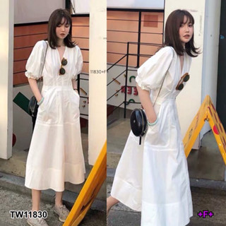 MM11830 แม็กซี่เดรสคอวีแขนตุ๊กตา V-neck maxi dress with doll sleeves