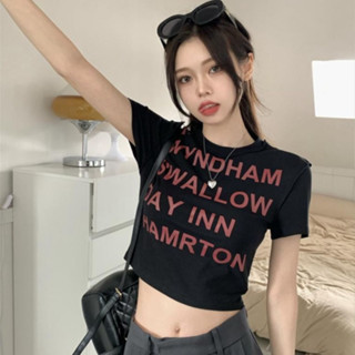 เสื้อยืด เสื้อสายฝอ คอกลม เอวลอย เข้าได้กับทุกออกเเบบ #0240