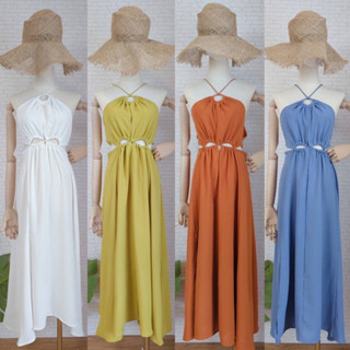Suzy maxi dress เเรสสายเดี่ยวแบบผูกดีเทลโชว์เอว ผ่าข้าง เดรสไปทะเล มี4สี