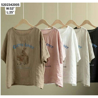 japanese shortsleeves linen top rabbit print เสื้อแขนสั่งผ้าลีนินพิมพ์ลายกระต่าย