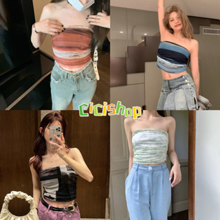 Cicishop(J313)เกาะอกสีมัดย้อม ดีเทลจับจีบด้านข้าง เก๋าได้ทุก…