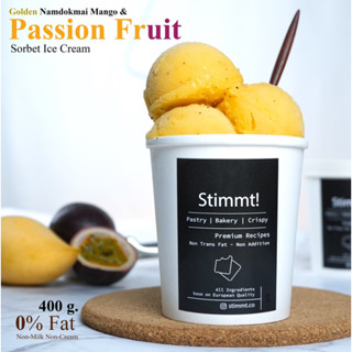 ไอศกรีมซอร์เบทเสาวรส (พลัสมะม่วงน้ำดอกไม้สีทอง) Sorbet Passion Fruit (+ golden namdokmai Mango) Ice Cream 0% Fat