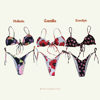 Floral bikini บิกินี่ลายดอกไม้ ทรงจิ๋ว สายฝอ (พร้อมส่ง)