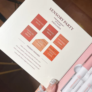 เซตลิปหมี ชุด6แท่ง Sensory party ส้มอิฐแดงก่ำแดงอิฐ เนื้อแมท เนื้อกำมะหยี่ เกลี่ยง่าย ลิป ไม่ตกร่อง สีสวยชัด ติดทน