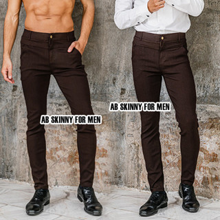 AB Skinny For Men สีน้ำตาลเข้ม กางเกงสกินนี่ยีนส์ 16 สี ของแท้ จากเพจดัง 80,000 Like กางเกง AB สกินนี่ยีนส์ ผู้ชาย