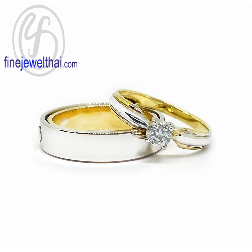 Finejewelthai-แหวนคู่-แหวนเพชร-แหวนเงินแท้-เพชรสังเคราะห์-แหวนแต่งงาน-ชุบทอง-R112300-1233czg-wg