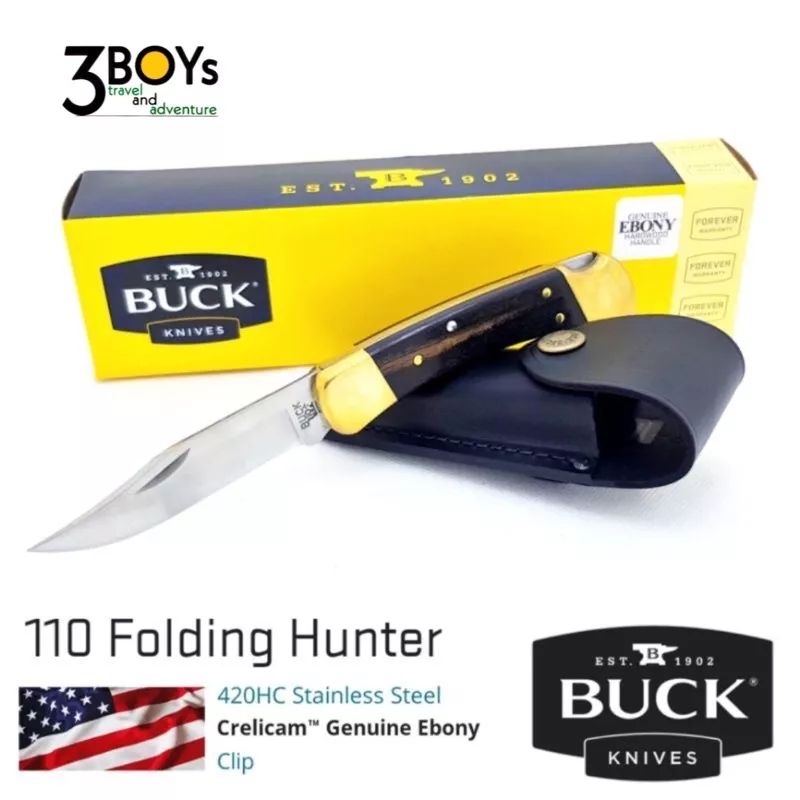 มีด BUCK 110 Folding Hunter ด้ามเรียบ0110BRS-B มีดที่ขายดีที่สุดของ BUCK ด้ามไม้มะเกลือ สวยงาม ของแท้ พร้อมซอง ผลิตUSA