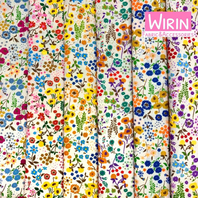 ผ้าคอตตอนผสม (Cotton TC) ลายดอกไม้ ผ้าเมตร หน้ากว้าง 45 นิ้ว