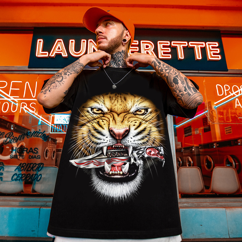 🔥มาใหม่🔥เสื้อคอตตอลแท้100% ไซส์ใหญ่ พิเศษ!!! ใหญ่สุด 67 นิ้ว ลายเสือคาบดาบ ใส่สบายมาก คุณภาพสูง เนื้อสีจมเนื้อผ้าสุดยอด