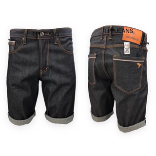 JP.jeans Raw denim กางเกงยีนส์ขาสั้นผ้าดิบริมแดง ปักนก ป้ายหนังแท้ทรงสวย Size 28-38