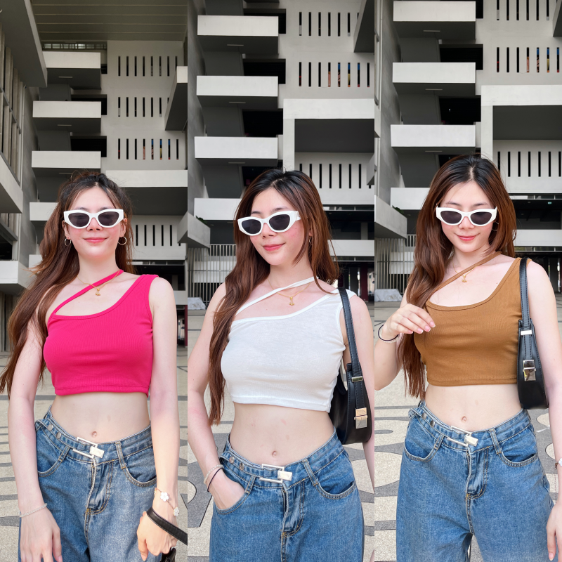 SpinnyHouse ครอปกล้าม เสื้อแขนกุด ดีเทลสายไขว้ช่วงคอ เกาหลีเกาใจมากแม่ ใส่เที่ยว ปาร์ตี้ก้เริ่ด รุ่น เลม่อน