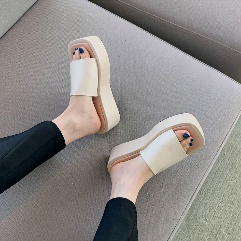 OhBlablaShoes  พร้อมส่ง  รองเท้าแตะส้นตึก  ( รุ่น TOFFEE )  สีดำ , ครีม ราคา ถูกที่สุด ดีลบีเคเค แกลเลอรีภาพที่ 4