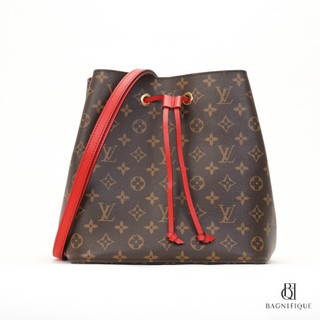 LV NEONOE MM BROWN MONOGRAM RED CANVAS GHW