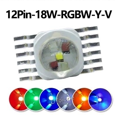 ส่งจากไทย LED 6 in 1 RGBWYV 12 ขา 6*3w รวม 18W เต็ม แดง เขียว น้ำเงิน ขาว เหลือง UV High Power หลอด6สี แสงแรง