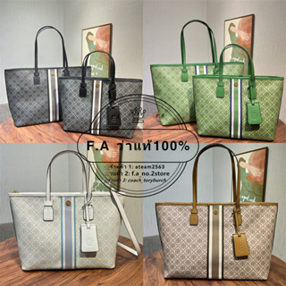 F.A ว่าแท้100% tory burch 1915 MONOGRAM TOTE BAG  กระเป๋าช้อปปิ้ง สามารถใส่คอมพิวเตอร์แท็บเล็ต เปิดปิดซิปได้ จัดส่งฟรี