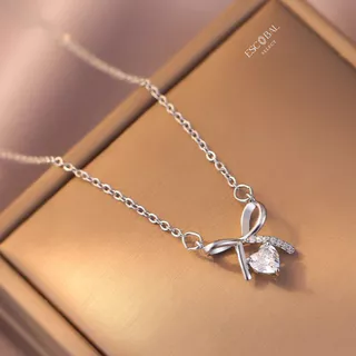 ESCOBAL พร้อมส่ง สร้อยคอเงินแท้ สร้อยเพชร Bow heart Moissaniteของขวัญให้แฟน ไม่ลอกไม่ดำ วาเลนไทน์