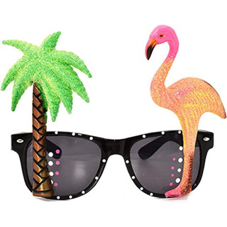 แว่นกันแดดแฟนซี นกฟลามิงโก้ + ต้นมะพร้าว แว่นฮาวาย แว่น แว่นตา ฮาวาย Luau Hawaii Party Flamingo + Palm Tree Sunglasses