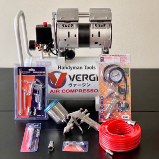 **รับประกัน 1 ปีเต็ม** Vergin 30 ลิตร ปั๊มลม ปั๊มลมออยฟรี(อัพเกรด 1,000 W)+อุปกรณ์ 6 อย่าง + กาพ่นสี KANTO กระป๋อง(บน)