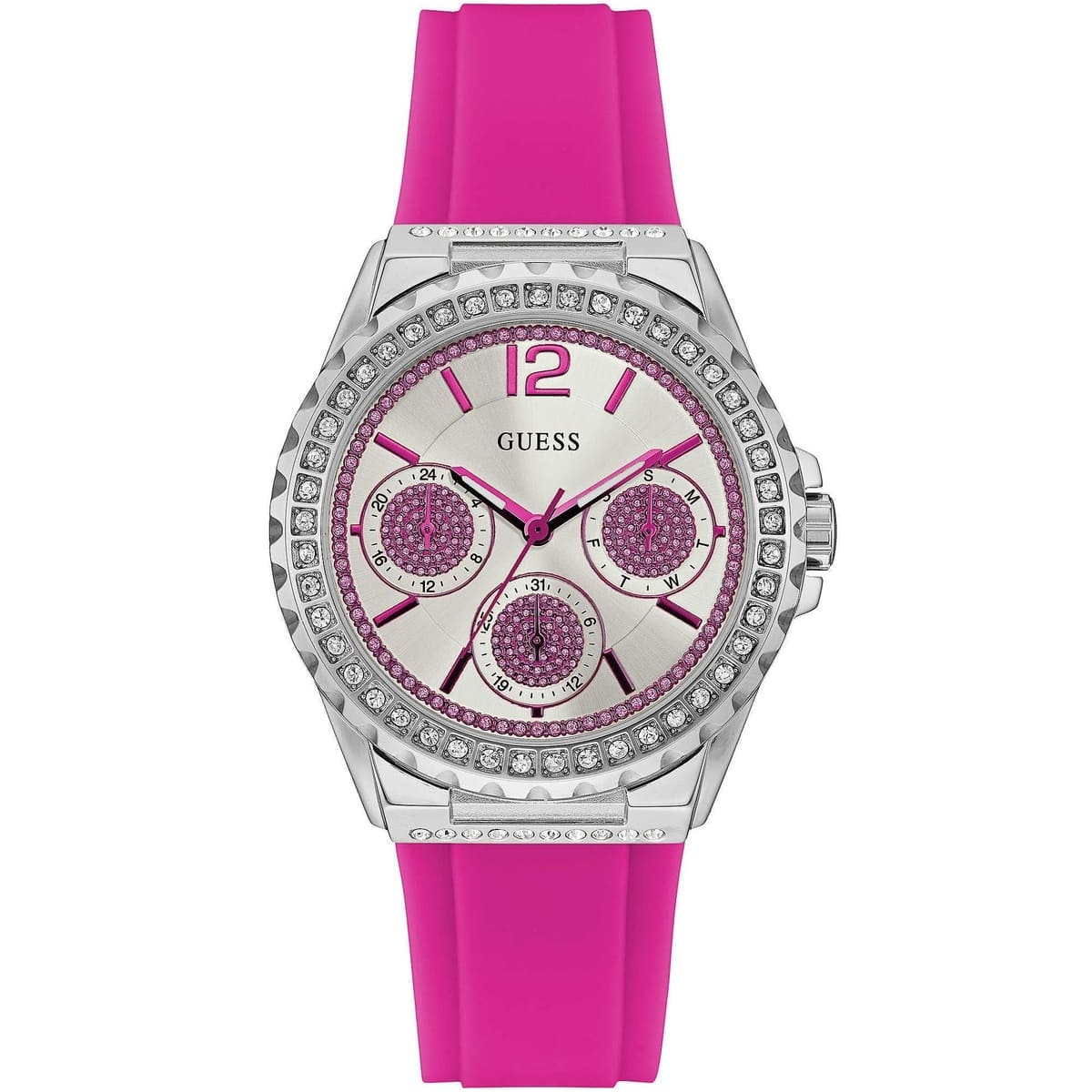 F.A Guess ของแท้100% Silicone Strap Diamond Ladies Watch W0846L2 สินค้าพร้อมส่ง การออกแบบเหนือกาลเวลา