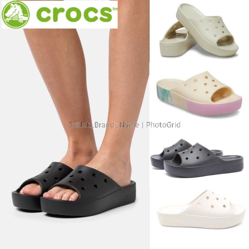 รองเท้าแตะผู้หญิง Crocs Classic Platform Slide Bone ส่งฟรี