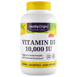 วิตามินดี3, Healthy Origins, Vitamin D3, 10000 IU 360 Softgels