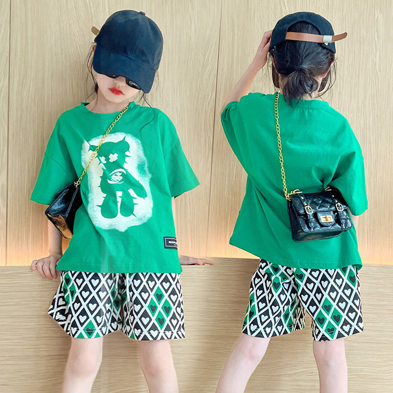 cokids ชุดสูทเด็กหญิงฤดูร้อนสาวน้อย 2023 ใหม่สไตล์ตะวันตกบิ๊กบอยสุทธิสีแดงแฟชั่นเสื้อผ้าทอดถนน