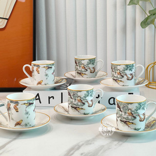 Hermes European Bone China Espresso Cup Set Jungle Ceramic Cup and Saucer 12 pieces Afternoon Tea Concentrated Tea Set