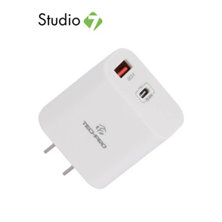 อะแดปเตอร์ TECHPRO Wall USB Charger 1 USB-A (QC3.0A) / 1 USB-C (PD20W) + Type-C toType-C Cable (TP-WC01) by Studio7