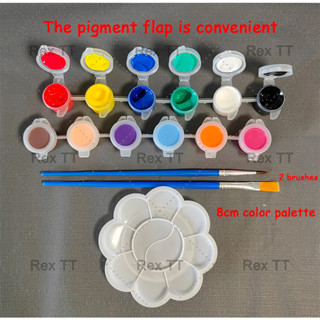 Rex TT 12 color pigments with 2 brushes 8cm palette suitable for painting white model acrylic paint