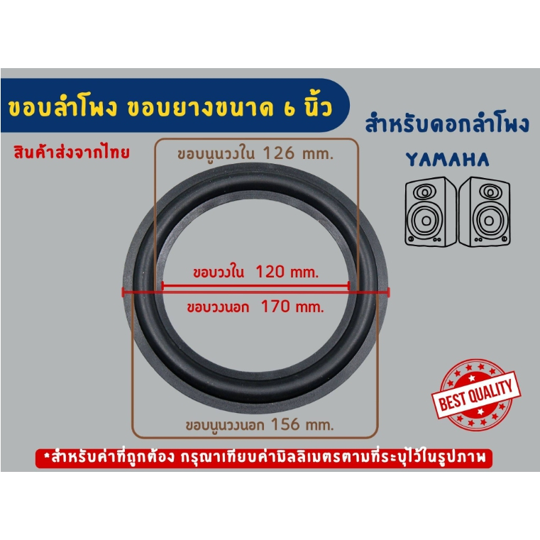(ราคาต่อคู่) 176-1 ขอบลำโพงขอบยาง แบบบาง เนื้อนิ่ม ขนาด 6 นิ้ว สำหรับดอกลำโพง YAMAHA อะไหล่ลำโพง