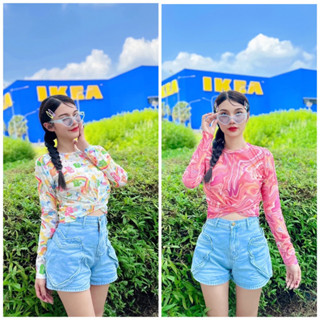 (มี 21 ลาย) เสื้อแขนยาวซีทรู จับจีบช่วงเอว สวยเกร๋มาก