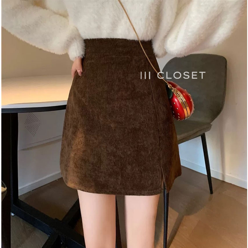 กระโปรง lll Size S M L lll LF008 กระโปรงเอวสูง มีซับใน ผ่าข้าง ซิปข้าง ทรงเอ เนื้อผ้าลูกฟูก ผ้าดี ใส่สบาย ไม่ร้อน