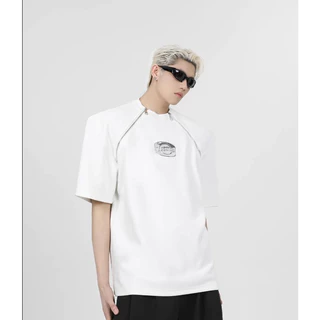 ASRV เสื้อยืด เสื้อยืดคอกลมแขนสั้นเรียบง่ายของผู้ชายซิปโลหะเดิมออกแบบบุคลิกภาพแบรนด์อินเทรนด์