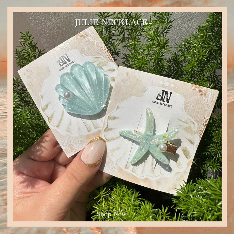 JULIE NECKLACE [ส่งไว🔥+โค้ดส่วนลด] Set 2 ชิ้น กิ๊บรูปปลาดาว 🪸 กิ๊บปลาดาว พร๊อพไปทะเล กิ๊บติดผม ปลาดา