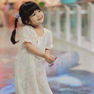 Unifriend Thailand ชุดนอนกระโปรงเด็ก รุ่น22ss/One-piece pajamas kids - Heart Rabbit (Coral)