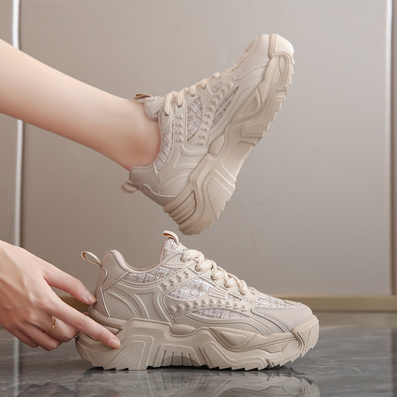 Mavis รุ่นใหม่ล่าสุด รองเท้าผ้าใบ เสริมส้นสูง สไตล์เกาหลี NO.M17 สีน้ำตาล  สีดำ สีครีม พร้อมส่ง