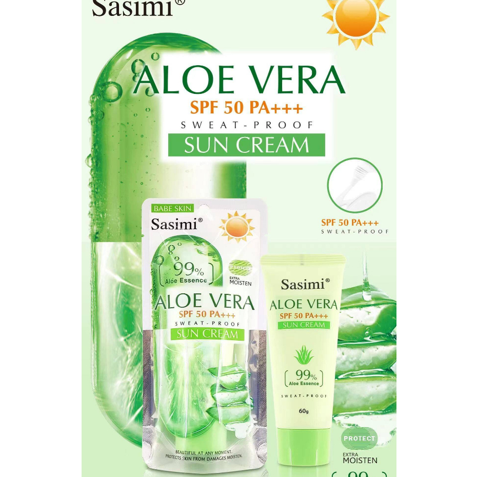 SASIMI Sun Cream ครีมกันแดด ซาซิมิ Sunscreen Baby skin ผสมกันแดด SPF 50+ PA+++ 60g กันน้ำ เนื้อครีมบางเบา ติดทนตลอดวัน
