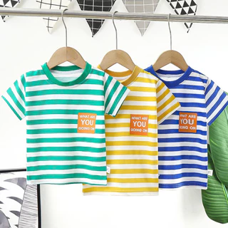 Babyonline(Y203)M5 (ส่งด่วน1วัน)เสื้อยืดแขนสั้นคอกลมลายทางสุดเท่ ผ้าฝ้าย นิ่ม ระบายอากาศ
