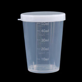 ถ้วยตวงพร้อมฝาปิด 2 ขนาด (50 ml / 100 ml) แก้วพลาสติกมีฝา - แพ็ค 12 ชิ้น