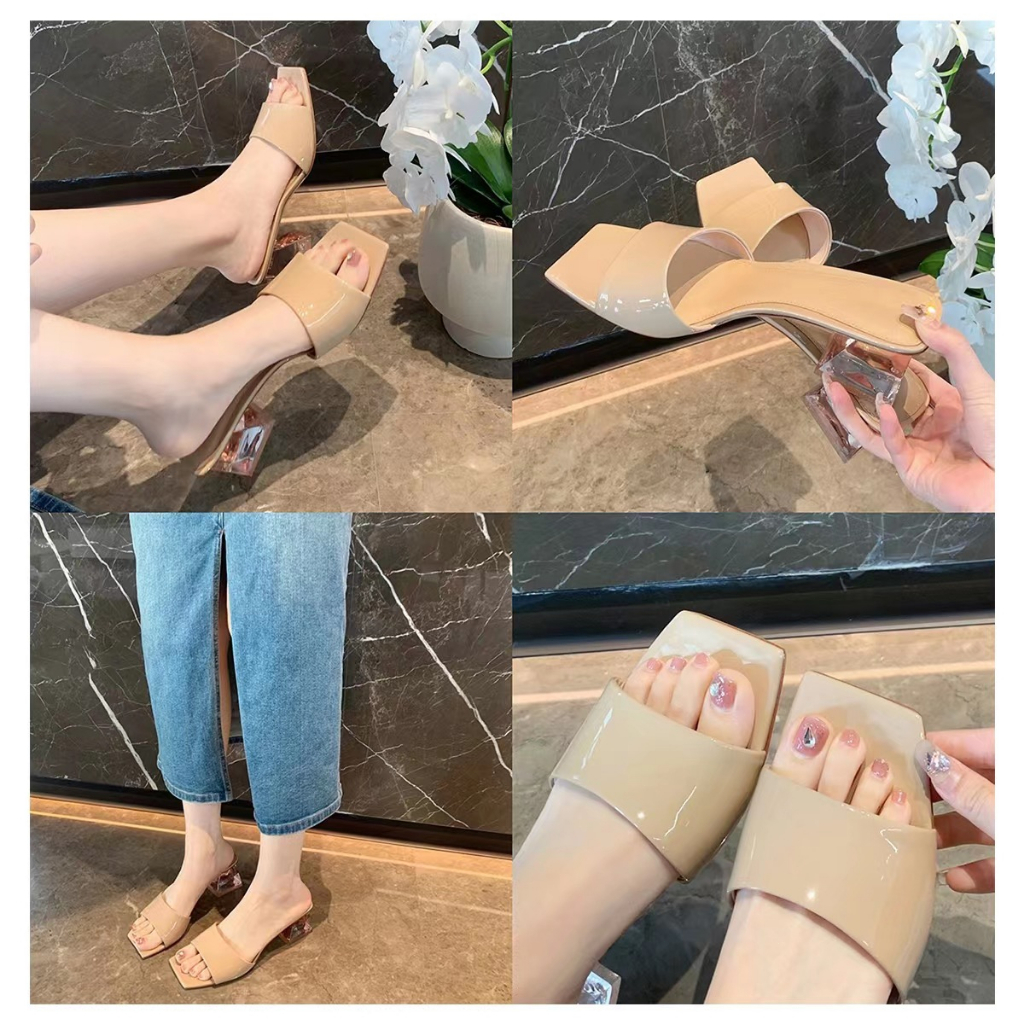 🎀สปอตสินค้า🎀รองเท้าส้นสูงแฟชั่นผู้หญิง ส้นสูงใส กันน้ำและทนต่อการสึกหรอ