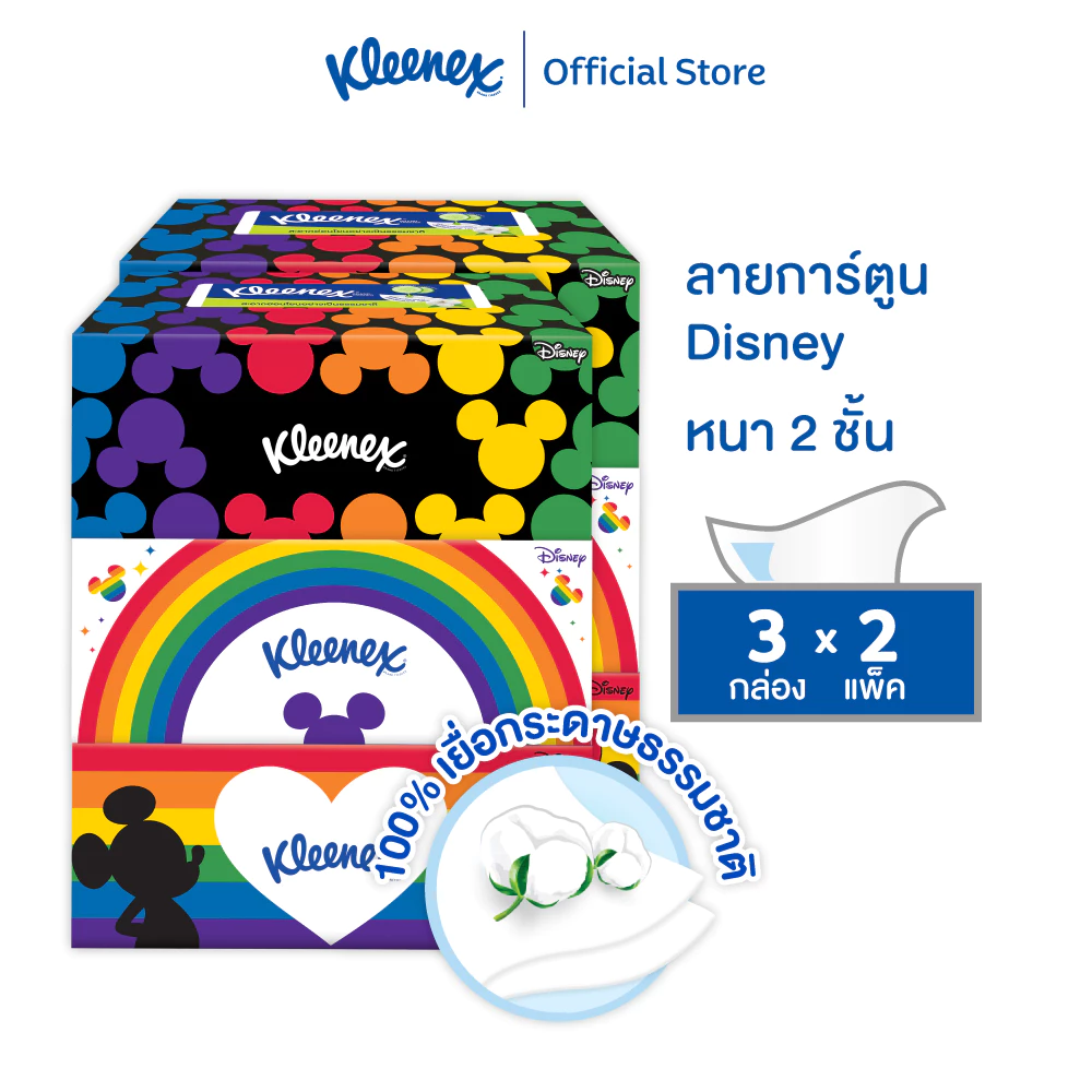 คลีเน็กซ์ กระดาษเช็ดหน้า หนา2ชั้น ลายดีสนีย์ 135แผ่น แพ็ค3 กล่อง Kleenex Facial Tissue Disney Box Pack เลือกขนาดได้