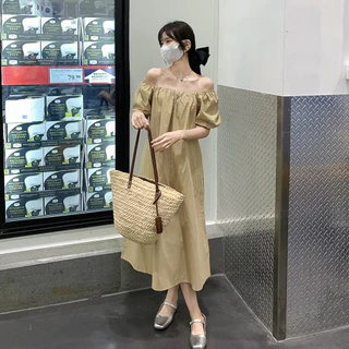 Cicishop(C3091)เดรสยาวผ้าคอตตอนแขนพอง ดีเทลเว้าหลังลุคคุณหนูแอบแซ่บ