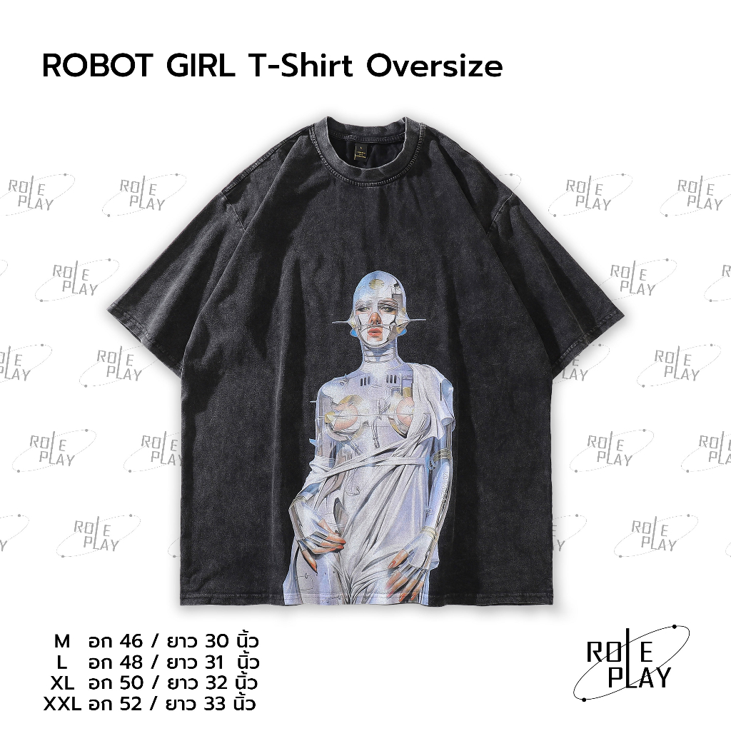ROBOT GIRL T-Shirt Oversize Y2K เสื้อผู้ชาย เสื้อผู้หญิง สตรีทแฟชั่น เสื้อสีดำ #RPS022