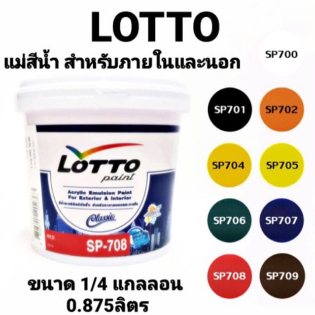 สีน้ำ แม่สีน้ำ LOTTO สีน้ำอะครีลิคอิมัลชั่น สีทาบ้าน สีทาปูน ลอตโต้ ภายนอก และ ภายใน ขนาด 1/4แกลลอน 