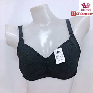 Wacoal Bra สีดำ (BL) ไม่เสริมโครง เสริมฟองบาง รุ่น WB9M09 เต้าตัดต่อ แต่งลูกไม้ เก็บแผ่นหลังได้ดี เสื้อใน ชั้นใน บรา