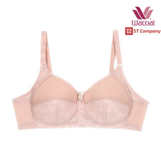 Wacoal Basic Bra สีเบจ (Beige) ไม่มีโครง รุ่น WB9M16 Wireless Bra แต่งลูกไม้ สาวคัพเล็ก เสริมฟองน้ำ 5 mm สำหรับ สาวคัพเล