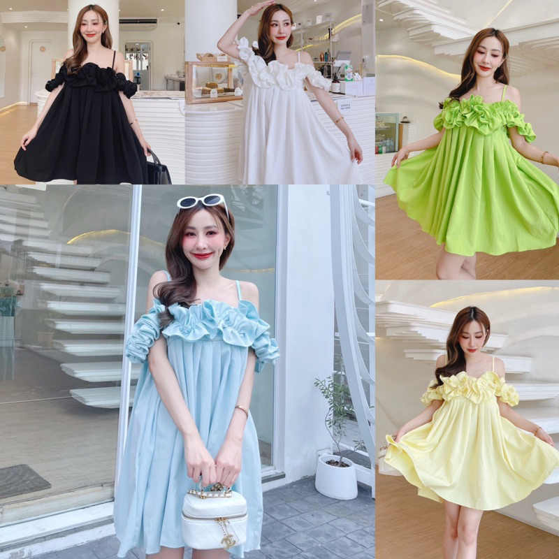Ppickme•Molly dress มินิเดรสแต่งระบายรอบตัว รอบอกจับจีบทวีตน่ารัก ทรงสวย เนื้อผ้าลื่นเย็นสวมใส่สบาย