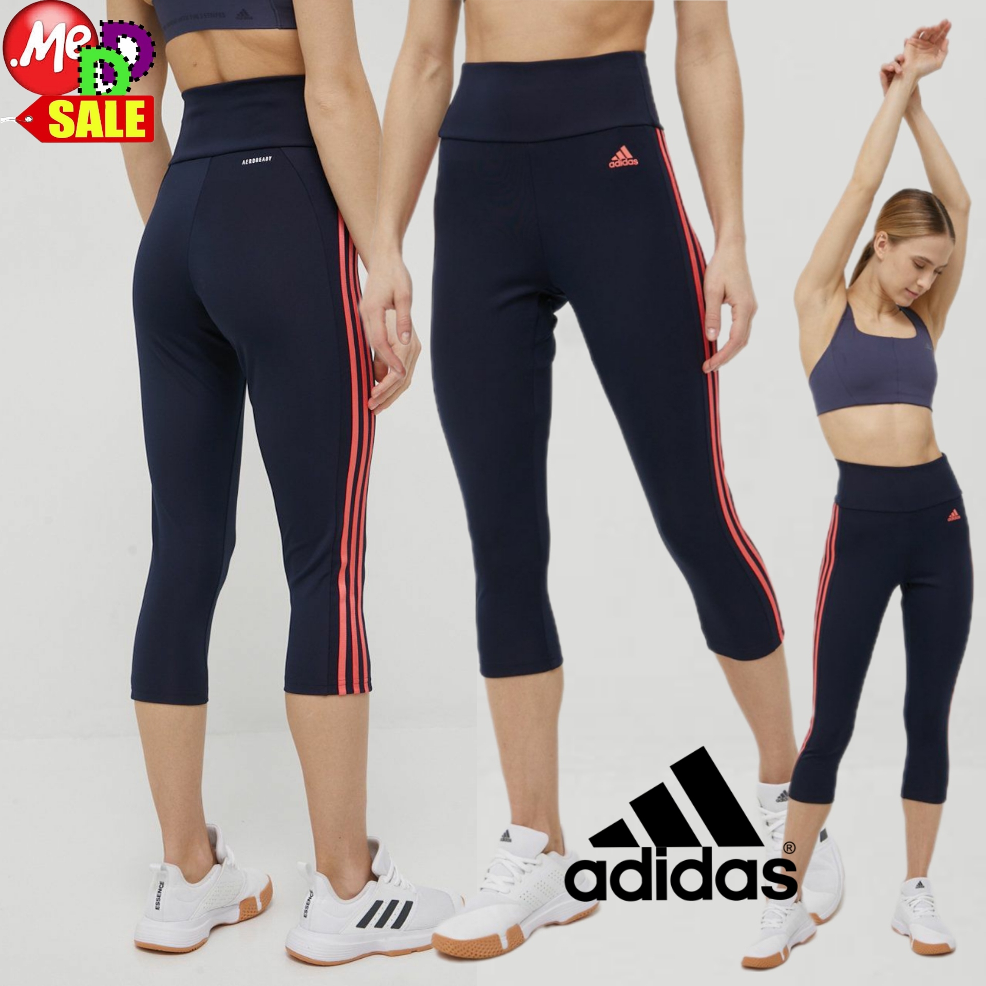ADIDAS - ใหม่ กางเกงรัดรูปใส่ออกกำลังกาย เอวสูง ADIDAS HIGH-RISE 3-STRIPES 3/4 SPORT TIGHTS HD6759 G