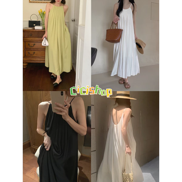 Cicishop(3093)เดรสยาวสายเดี่ยวเว้าหลังนิดๆ ผ้าทิ้งตัวใส่สบายมาก